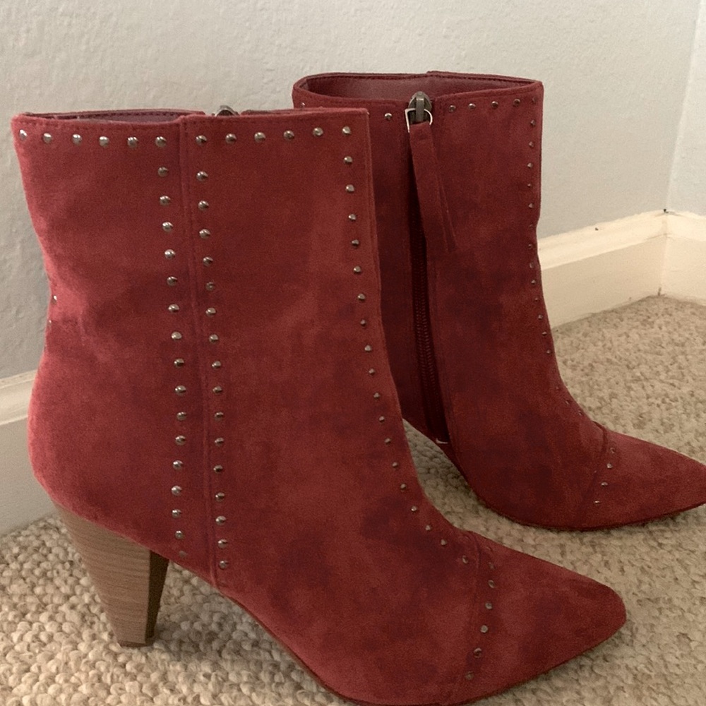 Burgundy ankle boots with silver embellishments. Worn once.